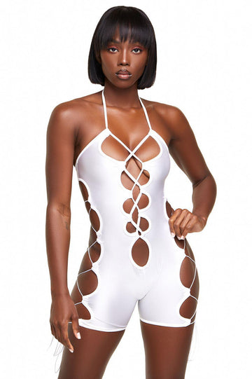 Mono blanco con cuello halter y cordones